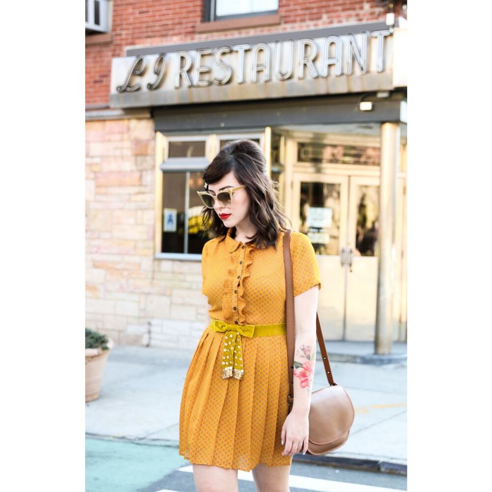 Forever 21 Vintage Inspired Mustard Colored Polk-a-dot Dress